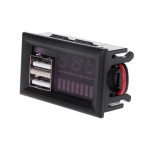 Digital voltmeter with red LEDs and indicator, 12 V, charging 2 x USB 5V2A, 3 digit, 2 wires, black case